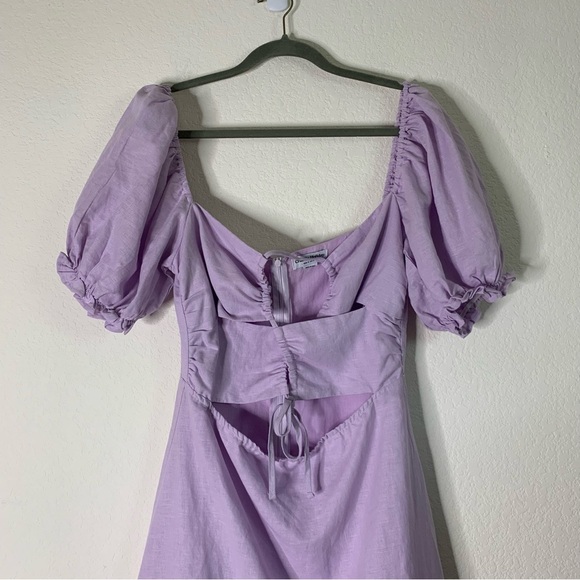 Charlie Holiday Womens purple linen cotton puff sleeve cut out midi dress 8 - Picture 5 of 10